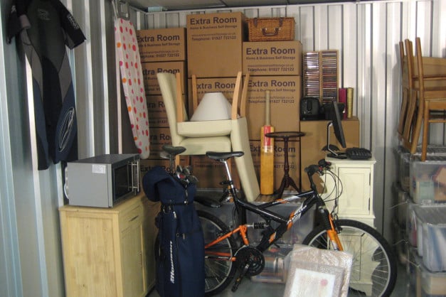 A self storage unit containing household items