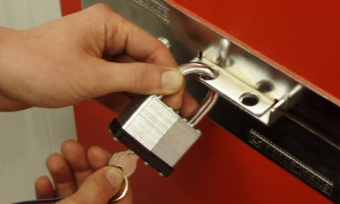A padlock on a self storage unit in Nuneaton